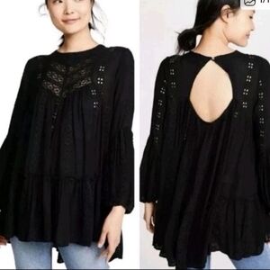 Free People Washed Black Half Moon Bay Tunic Pullover - Small - NWT